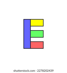 Font alphabet folded from colored paper, letter e, made in multi-colored ribbon, vector illustration 10EPS