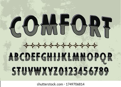alphabet de police, typographie, image vectorielle de police, lettres et chiffres, arrière-plan noir et gris 
