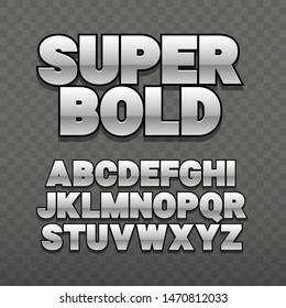 Font alphabet. Hrome style, sanserif font with long shadow. Vector illustration