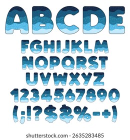 Font, alphabet, letter, number from layers with bubbles. Isolated vector objects on white background.