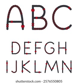 Font, alphabet, letters from dreadlocks from A to N. Isolated vector objects on a white background.