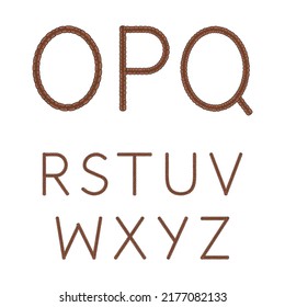 Font, alphabet, letters from dreadlocks from O to Z. Isolated vector objects on a white background.