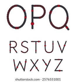 Font, alphabet, letters from dreadlocks from O to Z. Isolated vector objects on a white background.