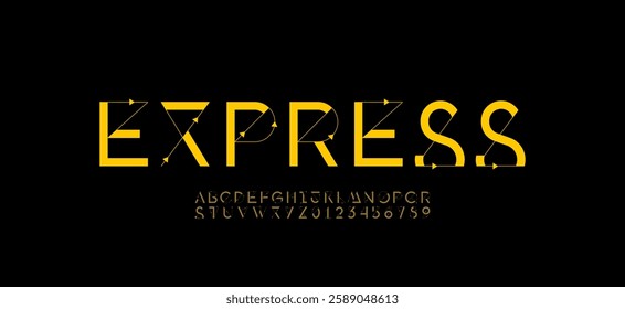 Font alphabet made arrow, letters from A, B, C, D, E, F, G, H, I, J, K, L, M, N, O, P, Q, R, S, T, U, V, W, X, Y, Z and numbers from 0, 1, 2, 3, 4, 5, 6, 7, 8, 9, vector illustration 10EPS.