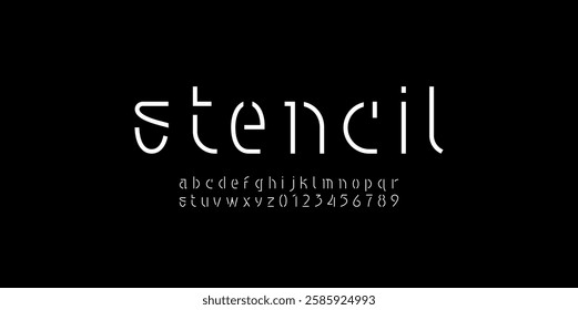 Font alphabet made nouveau art deco style, stencil lowercase letters from A to Z and numbers from 0 to 9, vector illustration 10EPS.