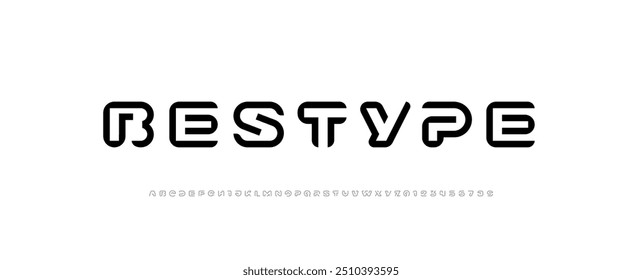 Font alphabet made technology style, trendy modern letters from A to Z and numbers from 0 to 9, vector illustration 10EPS