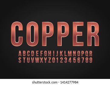 Font Alphabet Number Copper Effect In Vector Format