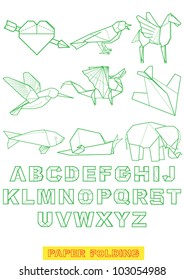 font /alphabet of origami,wireframe