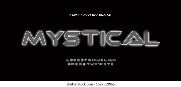 The font and the alphabet with the outer glow. Futuristic font for many purposes.