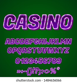 Font and alphabet Poker, casino style. Text: CASINO. Vector.
