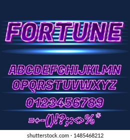 Font and alphabet Poker, casino style. Text: FORTUNE. Vector.