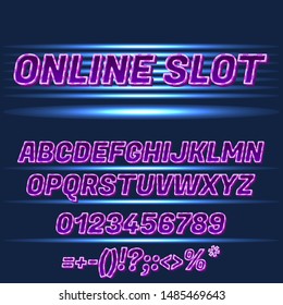 Font and alphabet Poker, casino style. Text: ONLINE SLOT. Vector.