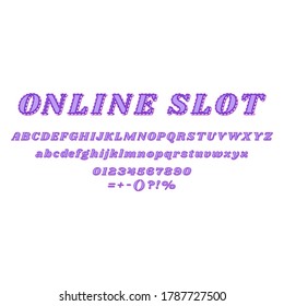 Font and alphabet Poker, casino style. Text: ONLINE SLOT. Vector stock eps10.