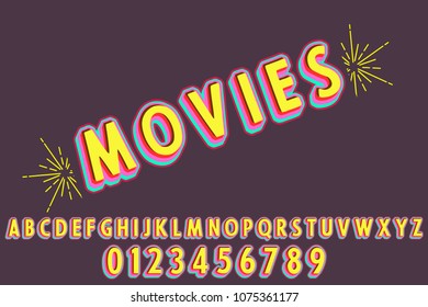 Font alphabet Script Typeface handcrafted handwritten vector label design named movies