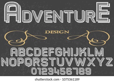 Font alphabet Script Typeface handcrafted handwritten vector label design named adventure