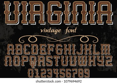 Font alphabet Script Typeface handcrafted handwritten vector label design old style.Shadow Effect.vintage Hand Drawn.Retro Typography.Vector Illustration. virginia