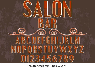 Font alphabet Script Typeface handcrafted handwritten vector label design old style.Shadow Effect.vintage Hand Drawn.Retro Typography.Vector Illustration. salon bar