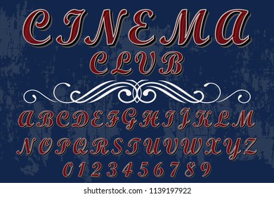 Font alphabet Script Typeface handcrafted  named vintage cinema club
