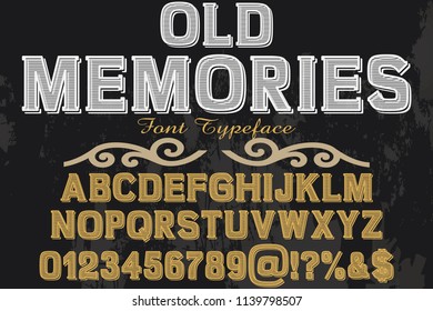 Font alphabet Script Typeface handcrafted  named vintage old memories