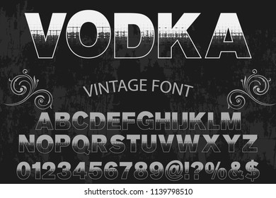 Font alphabet Script Typeface handcrafted  named vintage vodka