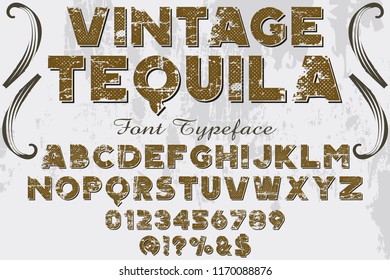 Font alphabet Script Typeface handcrafted handwritten vector label design named vintage tequila