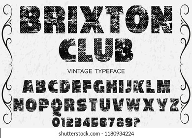 Font alphabet Script Typeface handcrafted  named vintage brixton club