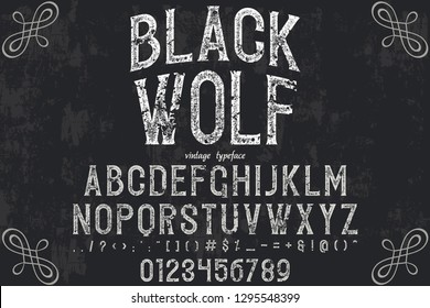 Font alphabet Script Typeface handcrafted handwritten vector label design named black wolf