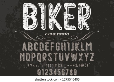 Font alphabet Script Typeface handcrafted handwritten vector label design named biker