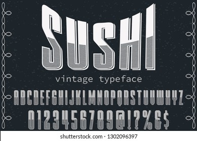 Font alphabet Script Typeface handcrafted handwritten vector label design named sushi
