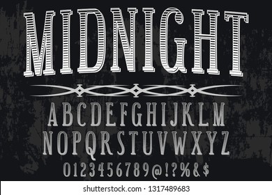 Font alphabet Script Typeface handcrafted handwritten vector label design named midnight