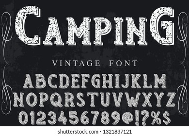 Font alphabet Script Typeface handcrafted handwritten vector label design named vintage camping