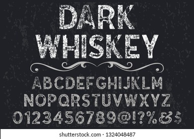 Font alphabet Script Typeface handcrafted handwritten vector label design named dark whiskey