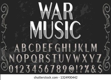 Font alphabet Script Typeface handcrafted handwritten vector label design named war music