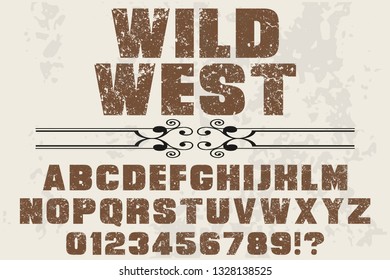 Font alphabet Script Typeface handcrafted handwritten vector label design named wild west