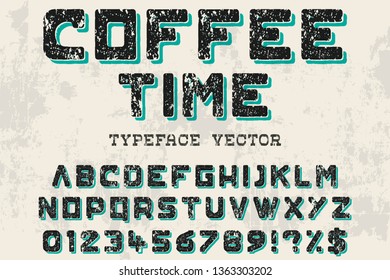 Font alphabet Script Typeface handcrafted handwritten vector label design named vintage coffee time