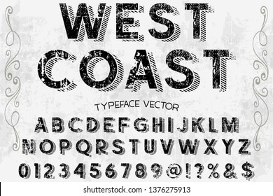 Font alphabet Script Typeface handcrafted handwritten vector label design named west coast