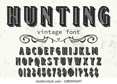 Font alphabet Script Typeface handcrafted handwritten vector label design named hunting