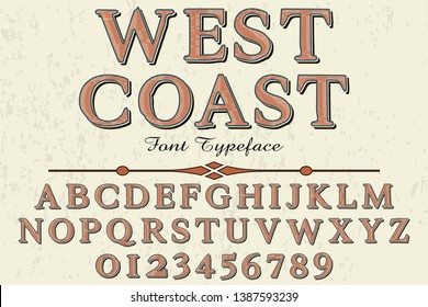 Font alphabet Script Typeface handcrafted handwritten vector label design named west coast