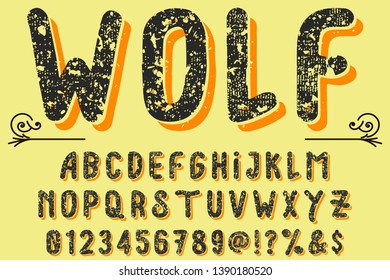 Font alphabet Script Typeface handcrafted handwritten vector label design named wolf