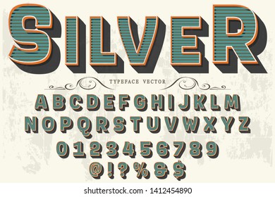 Font alphabet Script Typeface handcrafted handwritten vector label design old style.Shadow Effect.vintage Hand Drawn.Retro Typography.Vector Illustration. silver