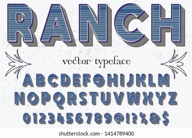 Font alphabet Script Typeface handcrafted handwritten vector label design old style.Shadow Effect.vintage Hand Drawn.Retro Typography.Vector Illustration. ranch