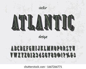Font alphabet Script Typeface handcrafted handwritten vector label design old style. vintage Hand Drawn.Retro Typography.Vector Illustration.name atlantic