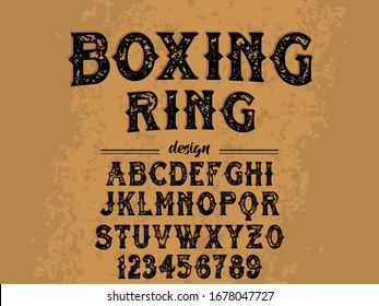Font alphabet Script Typeface handcrafted handwritten vector label design old style.  Vector Illustration. name boxing ring