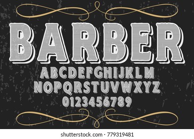 Font alphabet Script Typeface handcrafted handwritten vector label design named barber
