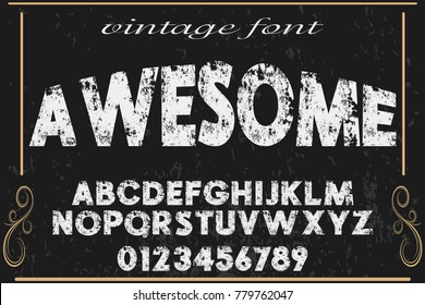 Font alphabet Script Typeface handcrafted handwritten vector label design named awesome
