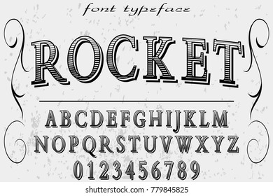 Font alphabet Script Typeface handcrafted handwritten vector label design named rocket