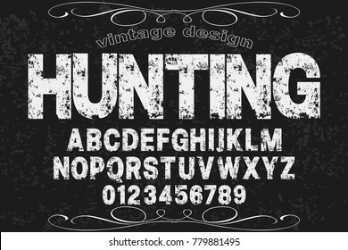 Font alphabet Script Typeface handcrafted handwritten vector label design named hunting