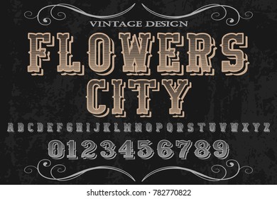 Font alphabet Script Typeface handcrafted handwritten vector label design named flowers city
