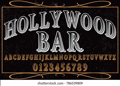 Font alphabet Script Typeface handcrafted handwritten vector label design named hollywood bar