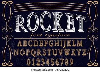 Font alphabet Script Typeface handcrafted handwritten vector label design named rocket